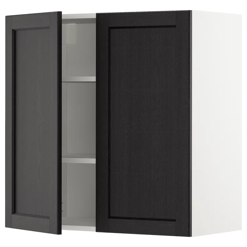 IKEA METOD МЕТОД, навісна шафа з полицями / 2 дверцят, білий / ЛЕРХЮТТАН чорна морилка, 80x80 см 894.554.93 фото №1