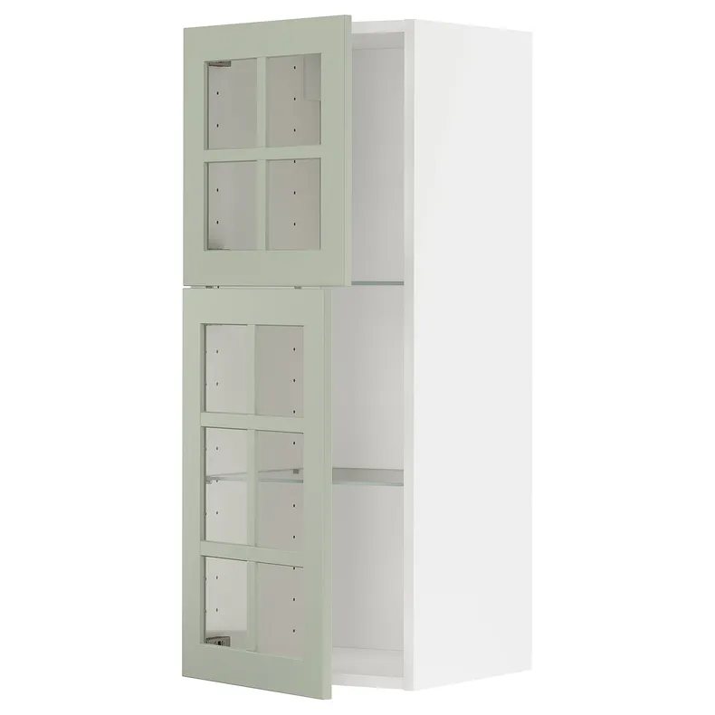 IKEA METOD МЕТОД, навесной шкаф / полки / 2стеклян двери, белый / светло-зеленый, 40x100 см 894.863.76 фото №1