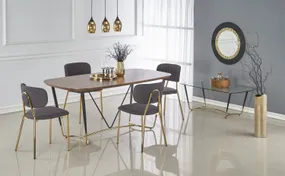 Кухонний стіл HALMAR MANCHESTER 180x90 см, стільниця - горіх, ніжки - чорний / золото фото