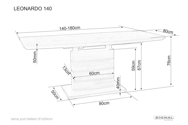 Стіл обідній SIGNAL LEONARDO, ефект бетону, 80x140 фото №2