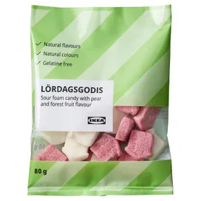 IKEA LÖRDAGSGODIS ЛЕРДАГСГОДІС, цукерка кисла піна, зі смаком груші або лісових фруктів, 80 g 304.799.38 фото