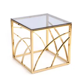 Журнальний столик HALMAR UNIVERSE квадратний 55x55 см, каркас - золото, скло - димчасте фото
