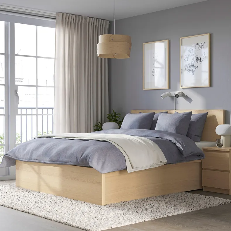 IKEA MALM МАЛЬМ, ліжко з підіймальним механізмом, шпон з мореного дуба білого кольору, 140x200 см 004.126.85 фото №3