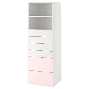 IKEA SMÅSTAD СМОСТАД / PLATSA ПЛАТСА, книжкова шафа, білий блідо-рожевий/з 6 шухлядами, 60x57x181 см 493.880.71 фото