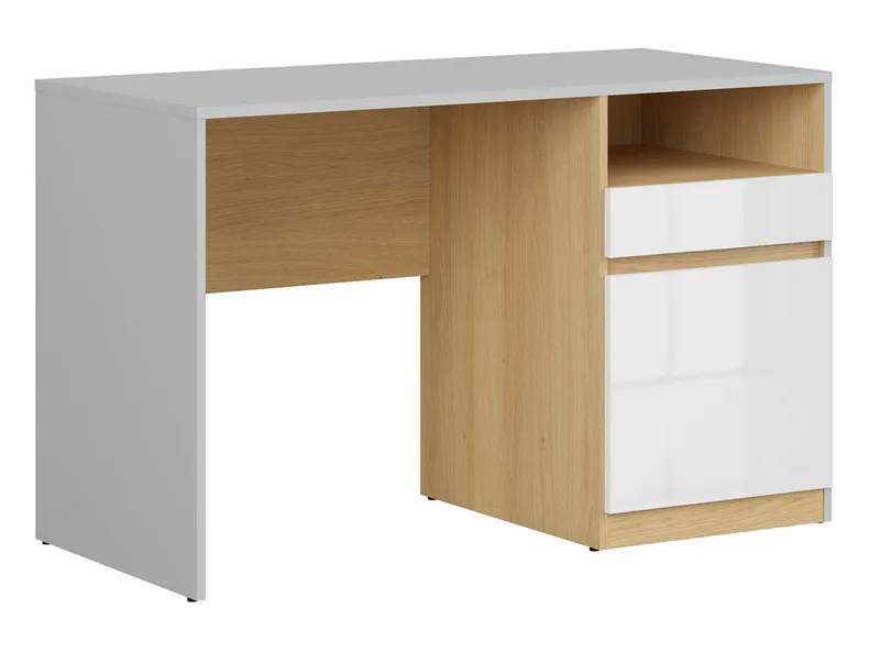 Письменный стол BRW Nandu, 120х57 см, светло-серый / дуб польский / белый глянцевый BIU1D1S-JSZ/DP/BIP фото №1