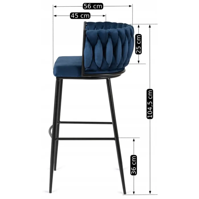 Барний стілець оксамитовий MEBEL ELITE FLORES Velvet, темно-синій / чорний фото №11