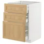 IKEA METOD МЕТОД / MAXIMERA МАКСИМЕРА, напольный шкаф с 3 ящиками, белый / дуб форсбака, 60x60 см 195.092.39 фото