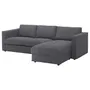 IKEA VIMLE ВІМЛЕ, 3-місний диван, з шезлонгом / Gunnared середньо-сірий 393.991.12 фото