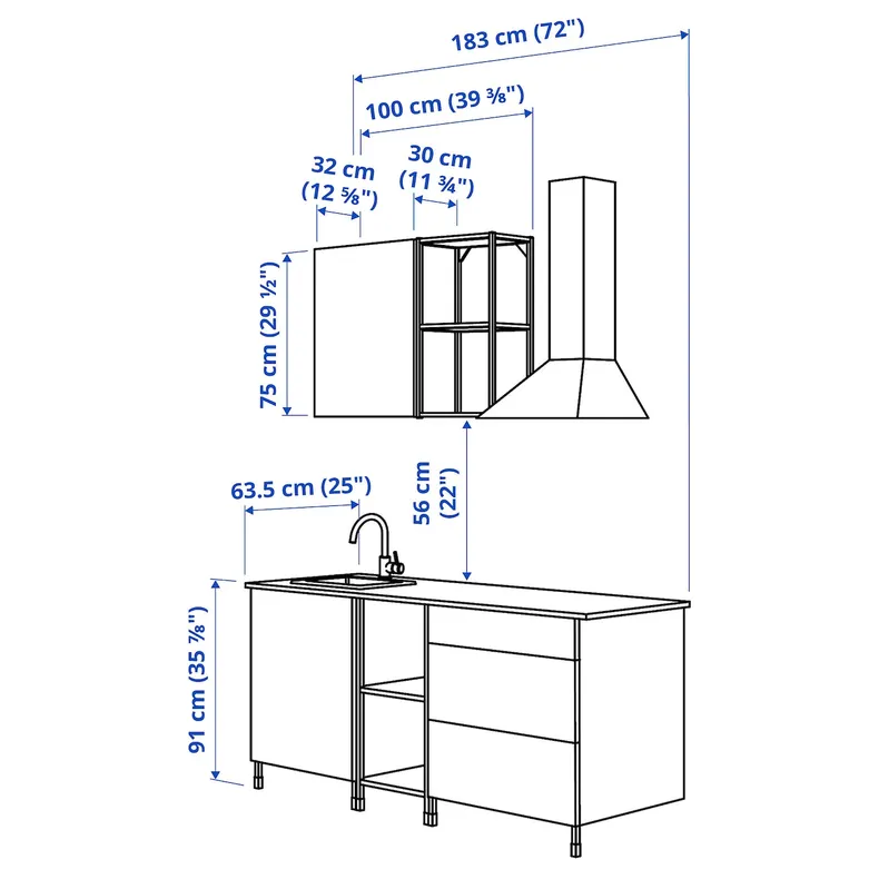 IKEA ENHET ЕНХЕТ, кухня, білий / імітація. дуб, 183x63.5x222 см 593.374.20 фото №3