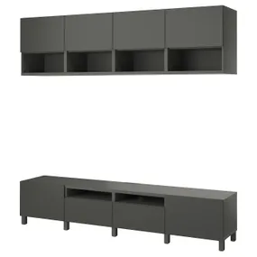 IKEA BESTÅ БЕСТО, шкаф для ТВ, комбинация, темно-серый / Лаппвикен / Стуббарп темно-серый, 240x42x230 см 495.561.54 фото