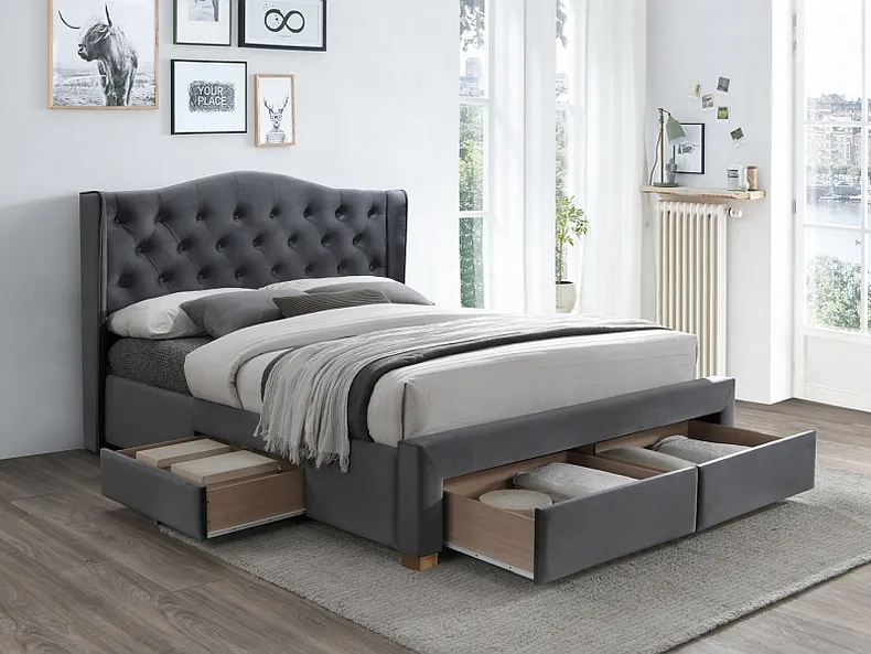Кровать двуспальная бархатная SIGNAL ASPEN II Velvet, Bluvel 14 - серый, 160x200 см фото №1