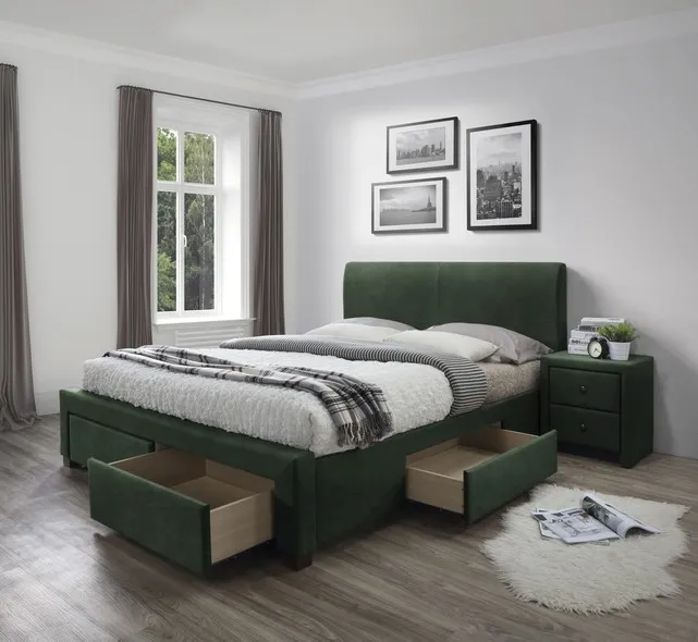 Двуспальная кровать с ящиками HALMAR MODENA 3 160x200 см темно-зеленый бархат фото №2
