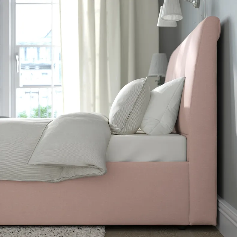 IKEA IDANÄS ІДАНЕС, ліжко з підіймальн механізм і оббив, Gunnared блідо-рожевий, 140x200 см 904.589.66 фото №4