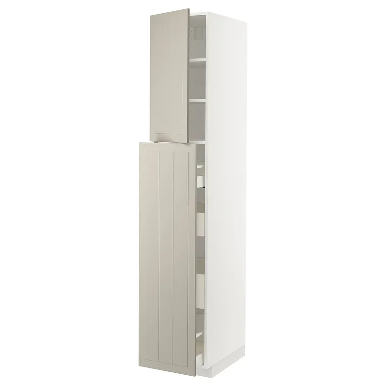 IKEA METOD МЕТОД / MAXIMERA МАКСИМЕРА, высокий шкаф / выдв секц / 4ящ / 1дв / 2плк, белый / Стенсунд бежевый, 40x60x220 см 794.624.94 фото №1
