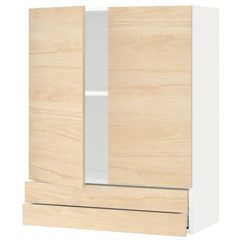 IKEA METOD МЕТОД / MAXIMERA МАКСІМЕРА, навісна шафа, 2 дверцят / 2 шухляди, білий / АСКЕРСУНД під світлий ясен, 80x100 см 894.600.22 фото №1