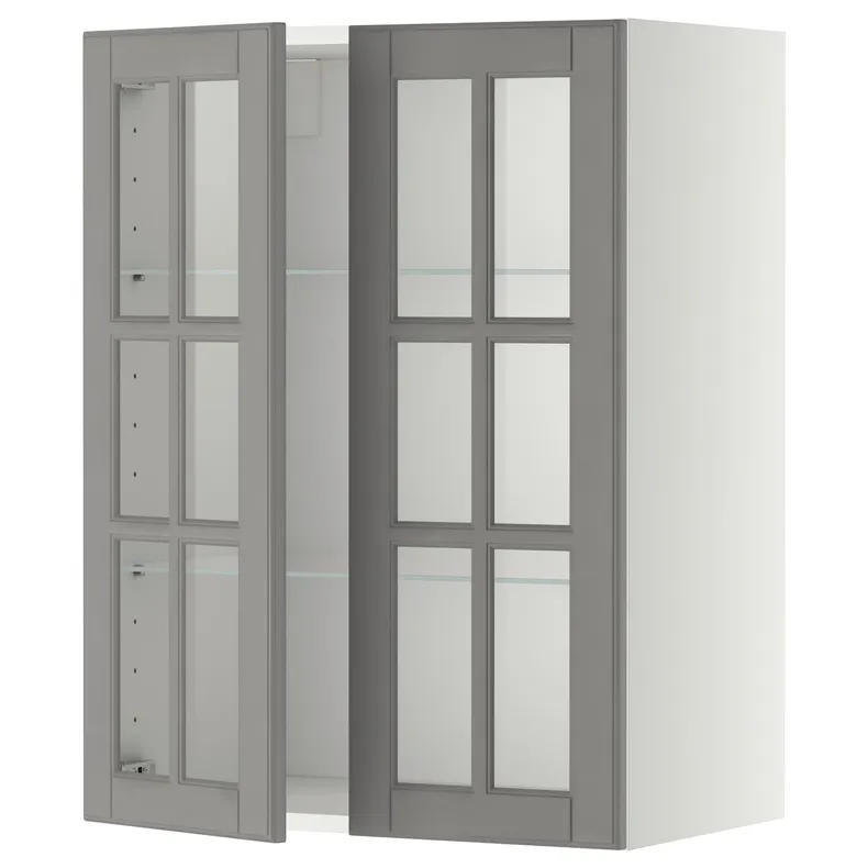 IKEA METOD МЕТОД, навесной шкаф / полки / 2стеклян двери, белый / бодбинский серый, 60x80 см 693.949.57 фото №1