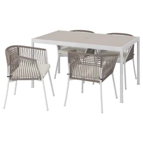 IKEA SEGERÖN СЕГЕРЕН, стіл та 4 стільці із підлокітниками, зовнішній білий/бежевий/бежевий Фрессон/Дувхольмен, 147 см 294.948.45 фото