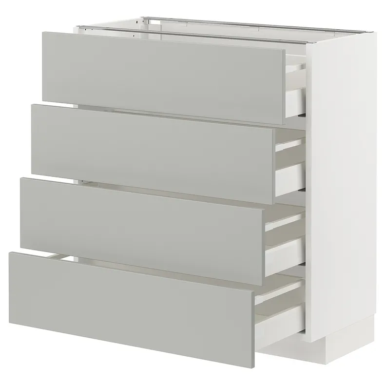IKEA METOD МЕТОД / MAXIMERA МАКСИМЕРА, напольный шкаф 4 фасада / 4 ящика, белый / светло-серый, 80x37 см 195.382.27 фото №1