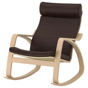 IKEA POÄNG ПОЭНГ, кресло-качалка, Шпон дуба, окрашенный в белый / темно-коричневый цвет 694.248.36 фото