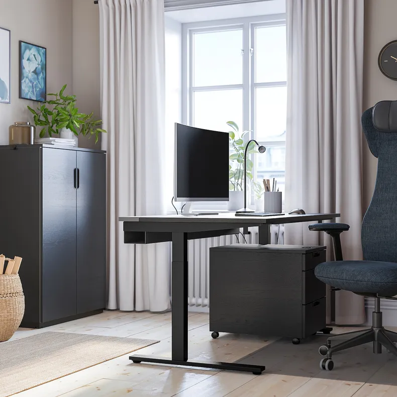 IKEA MITTZON МИТТЗОН, письменный стол, Шпон ясеня, окрашенный в черный / черный цвет, 140x80 см 895.281.21 фото №3