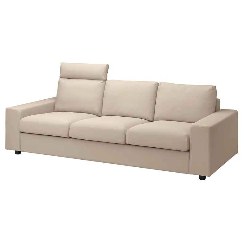 IKEA VIMLE ВИМЛЕ, чехол на 3-местный диван, с подголовником с широкими подлокотниками / Галларп бежевый 894.250.24 фото №2