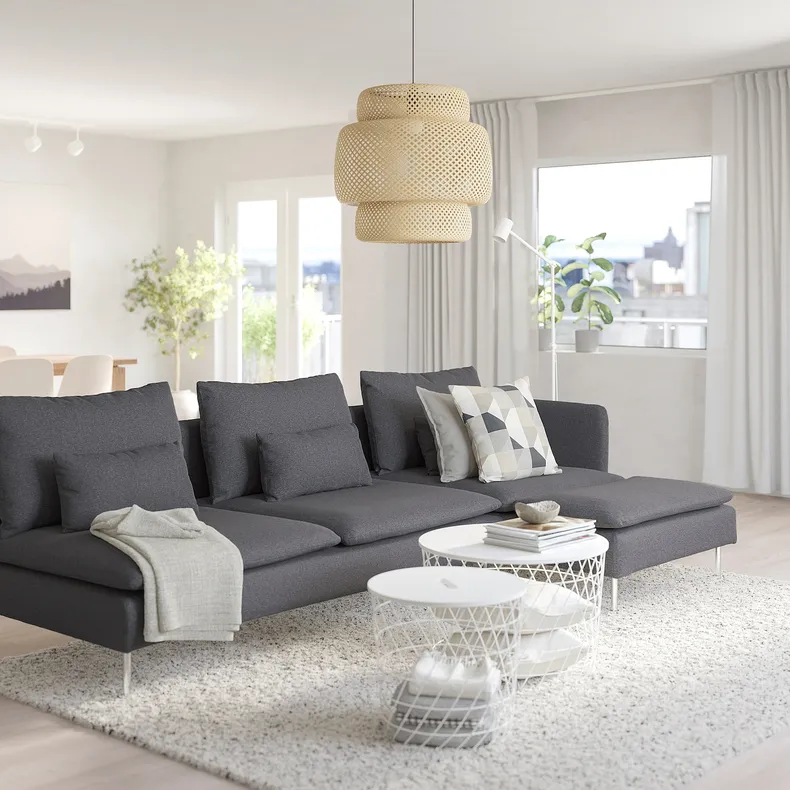 IKEA SÖDERHAMN СЕДЕРХАМН, 4-місний диван із кушеткою, з відкритим кінцем / Gunnared середньо-сірий 995.281.06 фото №2