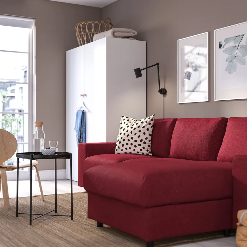 IKEA VIMLE ВИМЛЕ, 3-местный диван-кровать с козеткой, с широкими подлокотниками/Lejde красный/коричневый 195.375.53 фото №2