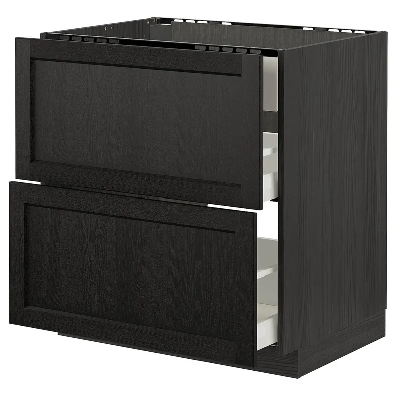 IKEA METOD МЕТОД / MAXIMERA МАКСИМЕРА, напол шкаф д / варочн панели / вытяжка, черный / Лерхиттан с черными пятнами, 80x60 см 993.357.25 фото №1