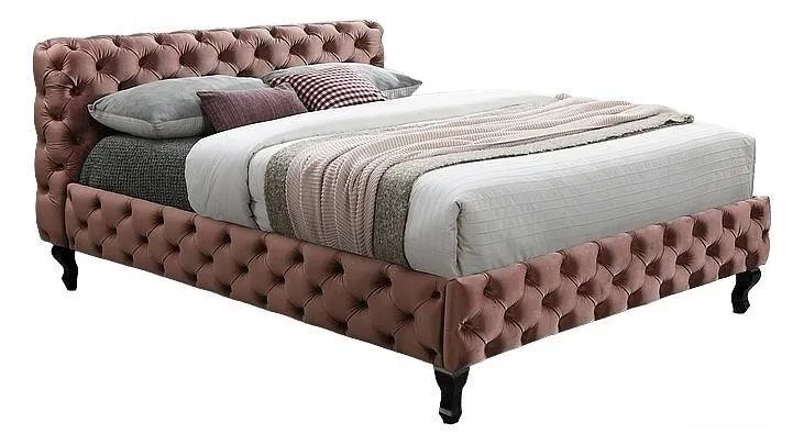Кровать двуспальная бархатная SIGNAL HERRERA Velvet, Bluvel 52 - античный розовый, 160x200 см фото №1