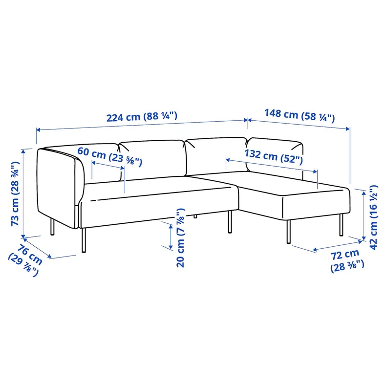 IKEA LILLEHEM ЛІЛЛЕХЕМ, 3-м модульний диван з кушеткою, ГУННАРЕД/темно-сірий деревина 695.682.93 фото №4