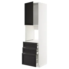IKEA METOD МЕТОД / MAXIMERA МАКСИМЕРА, высокий шкаф д / духовки / дверь / 3ящика, белый / Лерхиттан с черными пятнами, 60x60x220 см 694.651.53 фото