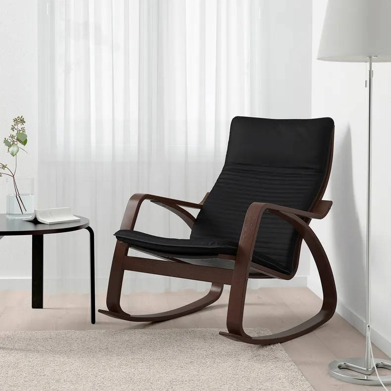 IKEA POÄNG ПОЭНГ, кресло-качалка, коричневый / черный 294.292.37 фото №2