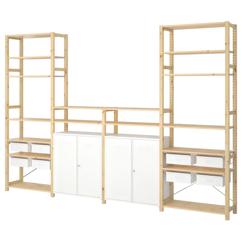 IKEA IVAR ИВАР, 4 секции / полки / шкаф, сосна / белый, 344x30x226 см 794.038.38 фото №1