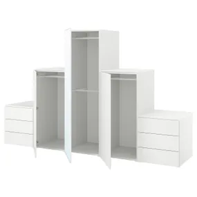 IKEA PLATSA ПЛАТСА, гардероб, 3 дверцят, 6 шухляд, білий STRAUMEN СТРАУМЕН дзеркальне скло / FONNES ФОННЕС білий, 300x57x181 см 194.369.69 фото