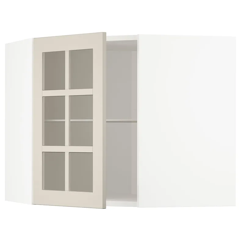 IKEA METOD МЕТОД, кутова настін шафа, полиці / скл двер, білий / стенсундський бежевий, 68x60 см 894.079.73 фото №1