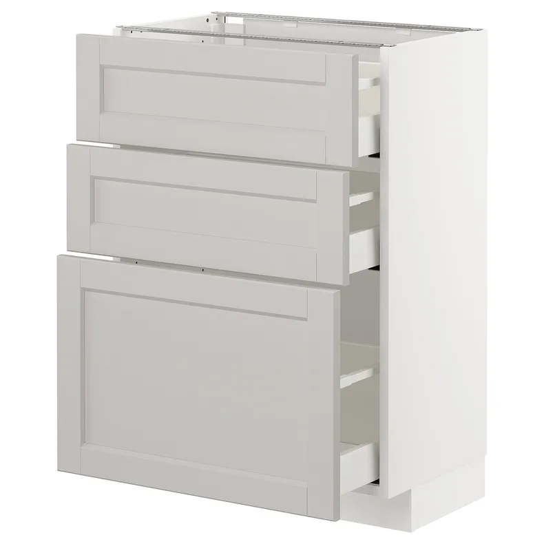 IKEA METOD МЕТОД / MAXIMERA МАКСИМЕРА, напольный шкаф с 3 ящиками, белый / светло-серый, 60x37 см 492.742.63 фото №1
