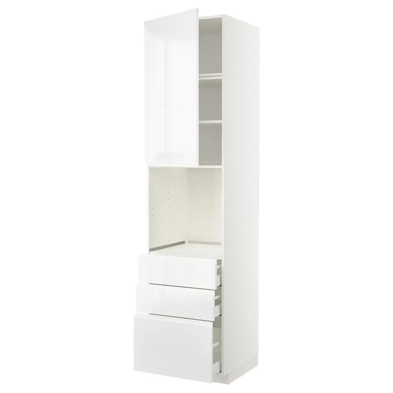 IKEA METOD МЕТОД / MAXIMERA МАКСИМЕРА, высокий шкаф д / духовки / дверь / 3ящика, белый / Воксторп глянцевый / белый, 60x60x240 см 494.625.89 фото №1