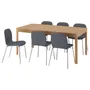 IKEA EKEDALEN ЭКЕДАЛЕН / KARLPETTER КАРЛПЕТТЕР, стол и 6 стульев, дуб / оранжевый средний серый хром, 180 / 240 см 695.712.24 фото