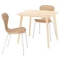 IKEA LISABO ЛІСАБО / ÄLVSTA ЕЛЬВСТА, стіл+2 стільці, шпон ясена/ротанг білий, 88x78 см 995.681.83 фото thumb №1