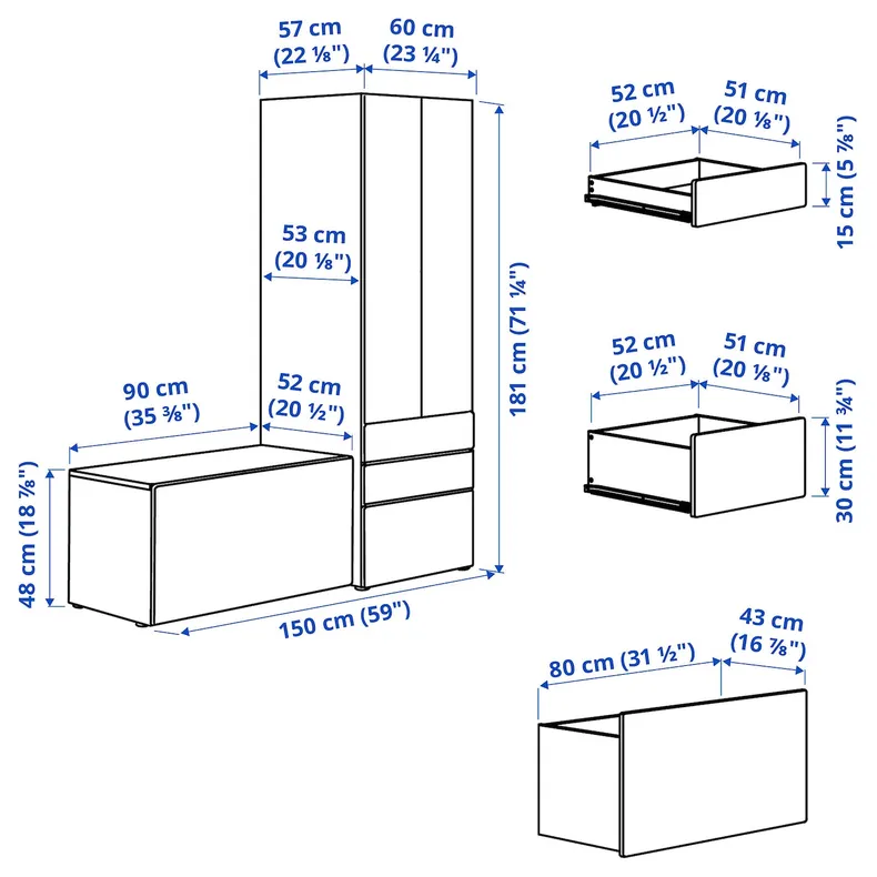 IKEA SMÅSTAD СМОСТАД / PLATSA ПЛАТСА, комбинация д / хранения, 150x57x181 см 095.441.82 фото №6