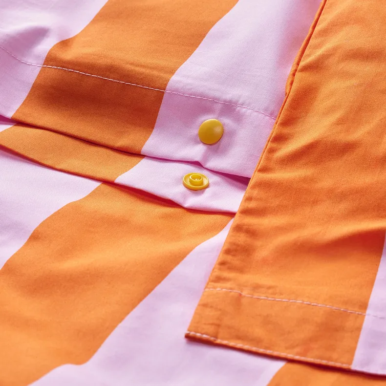 IKEA SLÅNHÖSTMAL СЛОНХЁСТМАЛ, пододеяльник и наволочка, оранжевый / розовый / полосатый, 150x200 / 50x60 см 405.752.89 фото №4