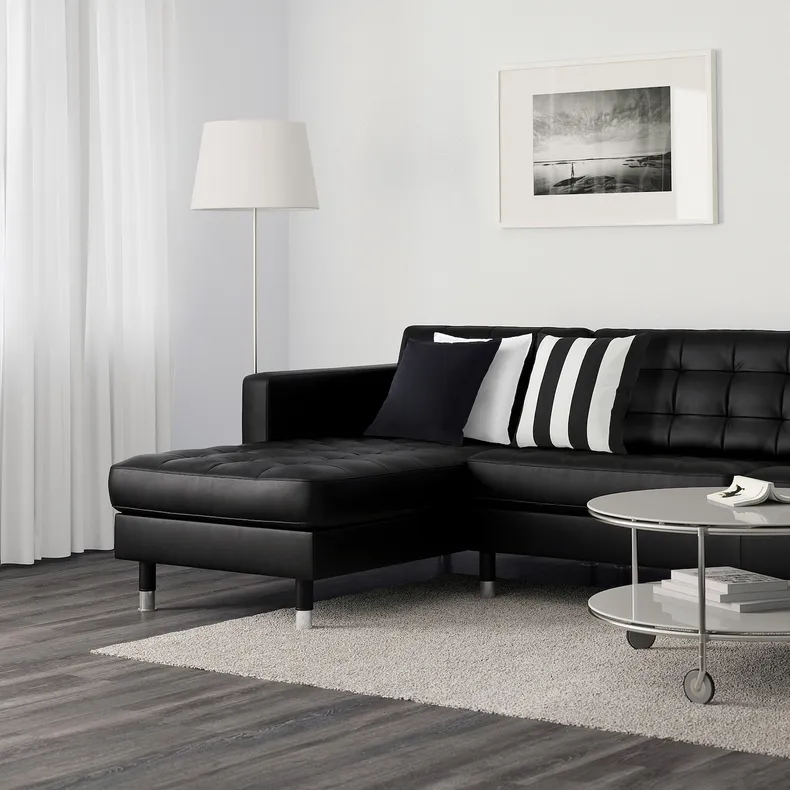 IKEA LANDSKRONA ЛАНДСКРУНА, 5-местный диван, с шезлонгом / Гранн / Бомстад черный / металл 190.462.01 фото №2