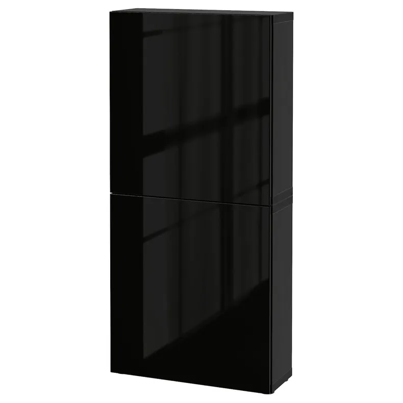 IKEA BESTÅ БЕСТО, навесной шкаф с 2 дверями, черный / коричневый / сельсвикенский глянец / черный, 60x22x128 см 194.219.58 фото №1