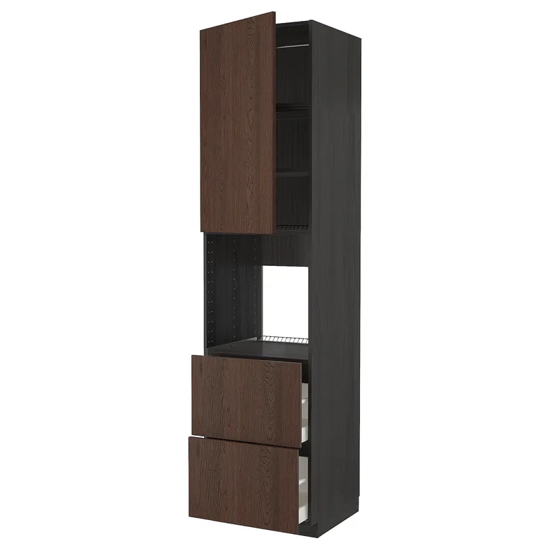 IKEA METOD МЕТОД / MAXIMERA МАКСІМЕРА, висока шафа для духовки+дверц / 2шухл, чорний / синапський коричневий, 60x60x240 см 294.667.34 фото №1