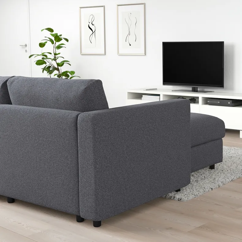 IKEA VIMLE ВИМЛЕ, 3-местный диван-кровать с козеткой, Окрашенный в средне-серый цвет 795.452.82 фото №8