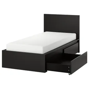 IKEA MALM МАЛЬМ, каркас кровати+2 кроватных ящика, черно-коричневый / Лурой, 90x200 см 690.115.05 фото