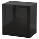 IKEA BESTÅ БЕСТО, стеллаж со стеклянн дверью, черный / коричневый / глассвик черный / прозрачное стекло, 60x42x64 см 490.477.51 фото thumb №1