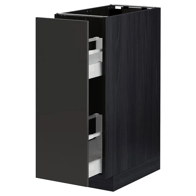 IKEA METOD МЕТОД / MAXIMERA МАКСИМЕРА, напольный шкаф / выдвижн внутр элем, черный / никебо матовый антрацит, 30x60 см 494.985.74 фото №1