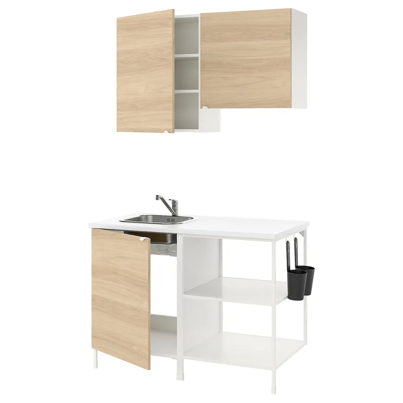 IKEA ENHET ЭНХЕТ, кухня, белый / имит. дуб, 123x63.5x222 см 993.371.02 фото №1