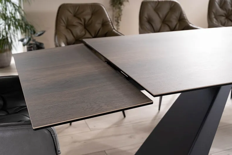 Стол обеденный раскладной SIGNAL SALVADORE, коричневый эффект дерева / черный мат, 90x180 фото №12
